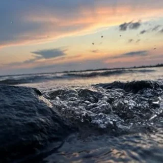 Lake Champlain at sunset with water and water drops